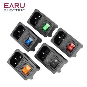 10A 퓨즈 포함! 빨간색 로커 스위치 IEC320 C14 입구 전원 소켓 커넥터 플러그 녹색 파란색 검정색