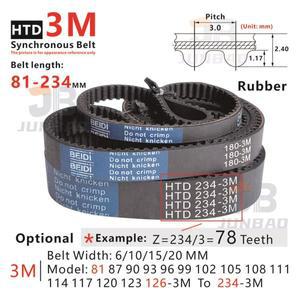 81-234mm 길이, 3M 타이밍 벨트, 모델 81-3M 90-3M ~ 234-3M, DIY/CNC/3D 프린터용, HTD3M 고무 동기