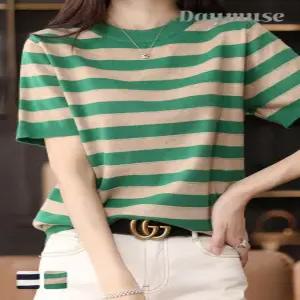 [모어오브]히얼 ST 반팔 니트 라운드넥 스트라이프 탑