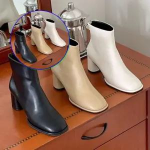 쌍문상회 심플 모던 스퀘어토 미들굽 앵클부츠 베이직 5FWY