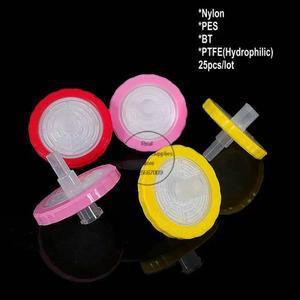 25 개/로트 실험실 13mm/25mm 마이크로 필터 0.22/0.45um/0.8um 나일론/PES/PTFE/BT 멤브레인