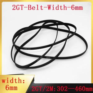 GT2 고무 타이밍 벨트 둘레, 톱니 피치 2mm, 2GT 동기화, 3D 프린터 적용 가능, 너비 6mm, 302-460mm