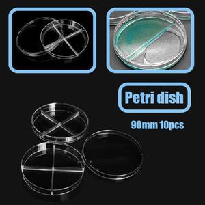 10pcs 90mm 4 분기 그리드 일회용 플라스틱 페트리 접시 실험실 트레이 유리 홀더 뚜껑 화학 악기
