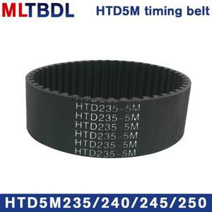 HTD 5M 타이밍 벨트 235/240/245/250mm 길이 10/15/20/25mm 너비 5mm 피치 고무 풀리 톱니 47 48 49 50 동
