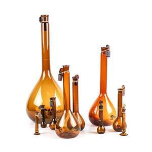 1/2/5/10/25/50/100/200/500/1000ml 클래스 A 붕규산 유리 실험실 갈색 부피 플라스크(스토퍼 포함)