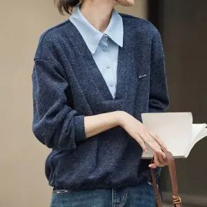 [블랙퀸][블랙퀸] 잉글랜 셔츠레이어드 루즈핏 니트 blk004434