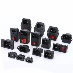 IEC320 C14 전기 AC 소켓 3 핀 빨간색 LED 250V 로커 스위치 10A 퓨즈 암 수 입구 플러그 커넥터 2 마운트