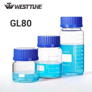 Westtune GL80 졸업 유리 대형 입 시약 병(파란색 나사 캡 포함) 실험실 화학 의료 보관(250/500/1000)