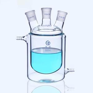평평한 바닥 3 구 유리 재킷 반응 병, 실험실 이중층 플라스크