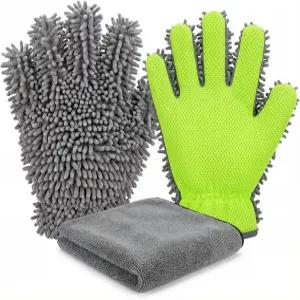 SHSEEN 개 발 클리너 및 건조 타월 장갑 - 진흙 목욕 그루밍을 위한 흡수력이 뛰어난 샤닐 극세사 강아지