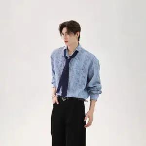 슬램덩크 빈티지 춘하 가을 캐주얼 남성 솔리드 셔츠 골지 긴팔 넥타이 상의 HO3