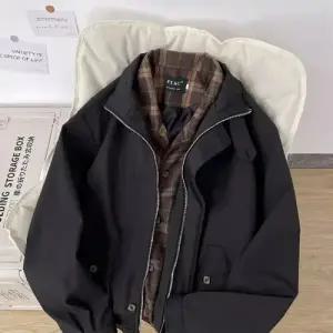 EAMT 남성용 빈티지 봄 페이크 투피스 자켓 체크 레이어드 해링턴 오버핏 코트 YJ1