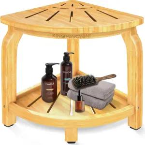 면도용 킹 파보니니 대나무 코너 샤워 스툴 다리 발 받침대 샤워실 내부 욕실 수납 선반이 있는 방수 벤치
