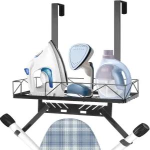 시즈다 다림질 보드 걸이 문 위 금속 또는 벽걸이 캐디 세탁실 거실 욕실용 조절 가능한 후크가 있는 보관