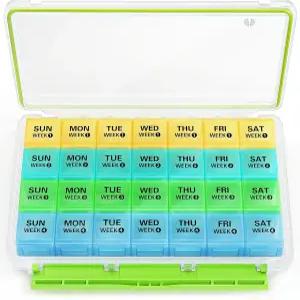 버그 헐 월간 알약 정리함 탈착식 4주 케이스 줄이 있는 방습 대형 28일 상자 약용 비타민용 한 달 용기가