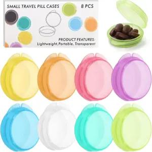작은 알약 케이스 8팩 여행용 원형 상자 휴대용 미니 일일 정리 용기 포켓 지갑용 약 보관함 비타민 대구