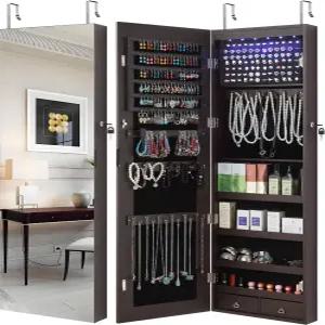 GISSAR 전체 길이 거울 주얼리 캐비닛 문 위에 설치된 6개의 LED 아모아르 벽 조명 잠금 장치가 있는