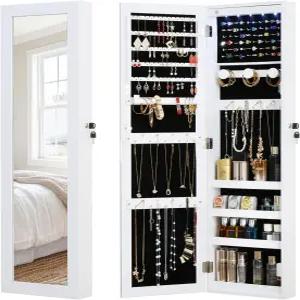 MASMIRE 전신 거울 주얼리 캐비닛 정리함 잠금식 도어 벽걸이 아모아르 선반 및 문 뒤 보관함 포함 - 흰색