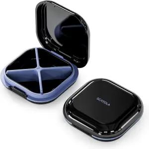 ONTEATE 작은 알약 케이스 여행용 정리함 상자 지갑용 용기 4칸 비타민 약용 일일 컴팩트 약 홀더 블랙