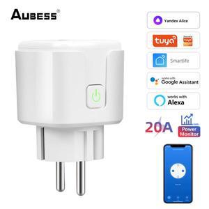 AUBESS-20A/16A Tuya WiFi EU 스마트 플러그 가정용 전원 모니터, 무선 소켓 원격 음성 제어 Alexa Google