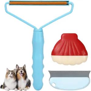 애완동물 털 제거 도구 3팩 고양이 개 재사용 가능한 보푸라기 면도기 청소기 휴대용 모피 카펫 스크레이퍼