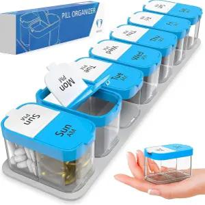 초대형 주간 알약 정리함 - 7개의 탈착식 AM PM 구획이 있는 XL 비타민 홀더 가정 및 여행용 휴대용 의약품