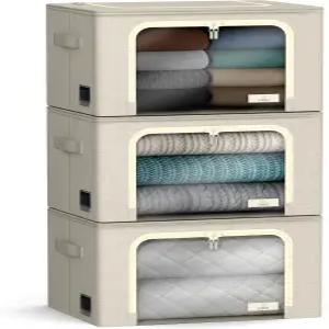 금속 프레임이 있는 소버스 보관함 - 쌓을 수 접을 옷 정리 가방 큰 투명 창과 휴대용 손잡이가 옥스포드