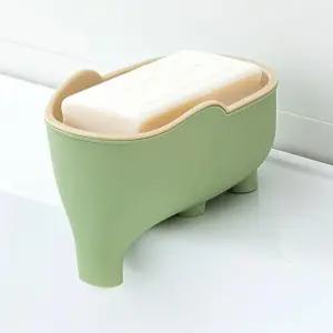 귀여운 코끼리 비누 접시 홀더 트레이 플라스틱 싱크대 셀프 배수 주방 욕실 바 샤워 목욕 키트 대형 선반