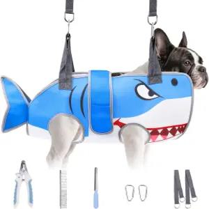 작은 개 고양이를 위한 그루밍 해먹 손톱 다듬기/클리핑을 귀여운 상어 디자인 걸이 하네스 키트가 있는