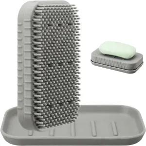 비누 세이버 수납공간이 내장된 2-in-1 실리콘 홀더 및 브러시 세트 누수 방지 트레이+바디 깨지지 않고