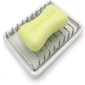 스테인리스 스틸 배수 트레이가 있는 볼라가르 세라믹 비누 접시 셀프 홀더 스펀지 샤워 욕실 주방