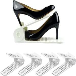 슈팔 조절 가능한 신발 슬롯 정리함 - 옷장을 위한 공간 절약형 스태커 운동화 힐 플랫 등을 이중 레이어