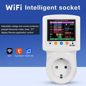 WiFi 스마트 전력계 소켓 LCD 디스플레이 디지털 저전압 과전류 보호기 전기 에너지 미터 AC 220V 타이머