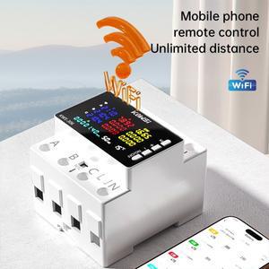 WIFI 전력 에너지 미터 AC 모니터 85-290V 80A 3상 4선 레일 과전압 저전압 보호기 전기