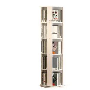 거실 회전책장 회전식 책꽂이 수직 5단 진열대 화이트 북타워