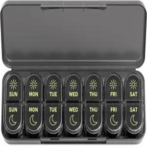 데이비키 주간 알약 정리함 2일 7일 오전 PM 약 케이스 생선 기름 및 보충제를 여행 친화적인 상자