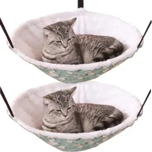 SHENGOCASE 2팩 고양이 해먹 라운지 걸이 침대 금속 프레임 조절 가능한 스트랩(사이언)이 케이지 케넬