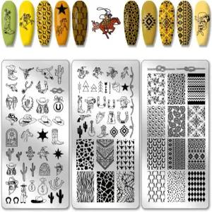 PH PandaHall 3pcs 와일드 웨스트 네일 스탬프 플레이트 88 패턴 웨스턴 테마 아트 템플릿 모자 부츠