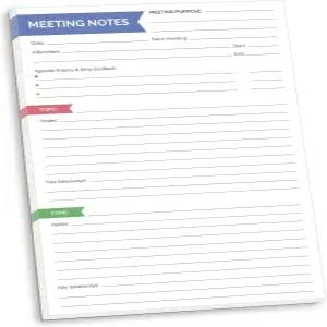 블룸 데일리 플래너 6인치 x 9인치 양면 회의 노트 기획 패드 - 주제 시사점 행동 항목 및 후속 조치 날짜