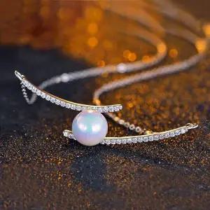 [골드스마일]큐빅 라인 진주 펜던트