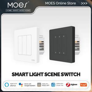 ZigBee 스타 링 스마트 라이트 푸시 단추 스위치 장면 6 갱 벽 중립 와이어 필요  알렉사 구글 홈으로 작동