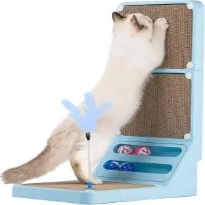 구쉬프 고양이 긁기 보드 실내 L자형 공 벽 패드 블루