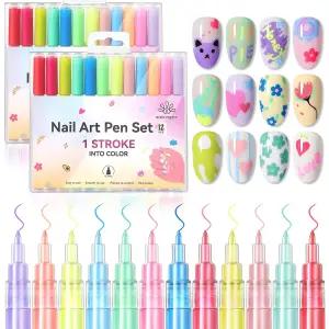 본 프리티 네일 아트 펜 세트 12가지 색상 - 봄 여름 네온 컬러 3D 폴리쉬 아크릴 페인트 부활절 드로잉