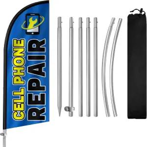 비즈용 QSUM 휴대폰 수리 플래그 표지판 알루미늄 합금 폴 키트가 포함된 8FT 에 광고 스우퍼 리스 스틸