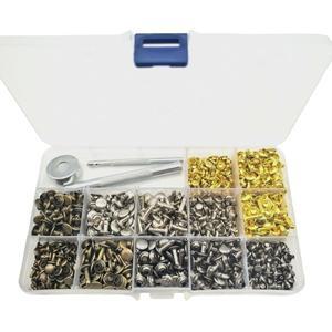 240/360개 가죽 리벳 더블 캡 펀치 플라이어 포함 고정 세트 튜블러 메탈 스터드 DIY 공예 수리용