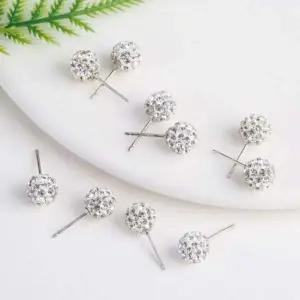 여성 원형 실버볼 귀걸이 큐빅 볼 붙는 귀걸이