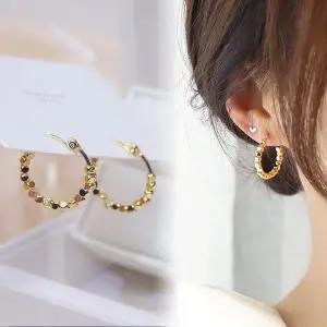 [골드스마일]14k gold filled 큐브링 원터치 귀걸이 도트볼 체인링
