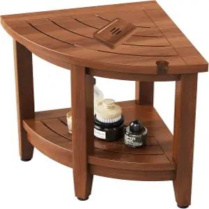 Jekruiet 18인치 티크 코너 샤워 스툴 수납 선반이 있는 내부 다리 면도용 방수 앉을 수 2단 조절 가능한