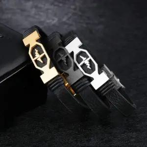 [골드스마일]남성 모던한 가죽 심전도장식 팔찌