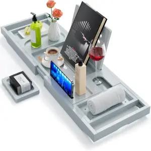 프리미엄 욕조 트레이 캐디 확장 가능한 독특한 집들이 선물 새 집 기념일 및 커플 결혼 여성용 신부 샤워